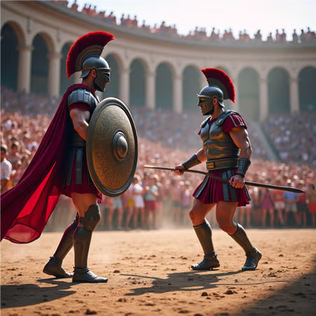 Two-Roman Gladiator Fights in ring
